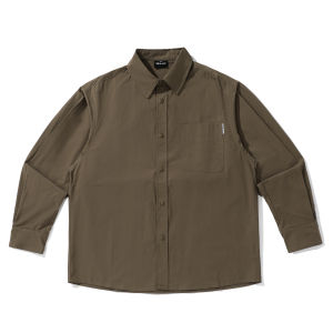 Japanese-Style Retro Cityboy Workwear Shirt Mens Long Sleeves Spring and Autumn Pure Color Casual Loose-Fitting Versatile Blouse Outwear