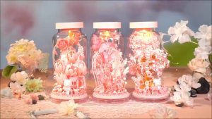 Flowers Set Building Blocks Toys Pink Tulip Rose With Glass Bottle Light DIY Gift for Girlfriend