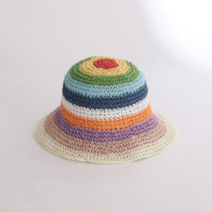 New Popular Summer Beach Bucket Hat Cap For Women Crochet Straw Rainbow Spring Fish Hat Outdoor Female Lady Gift Wholesales
