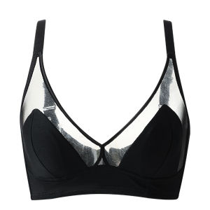 miiow | Light Oxygen Lace Bra Womens Underwear Gathered Anti-Sagging Small Chest Illusion Hole Cup Bra Wireless V-Neck Fixed Strap