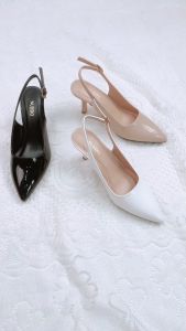 Giày cao gót nữ 7 phân mũi nhọn gót nhọn dáng slingback kín mũi da bóng thời trang công sở cao cấp NUDDP NU012