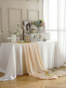 Elegant White Silk Tablecloth for Tea Break Dessert Table Wedding Celebration Photography Background Versatile Home Decor