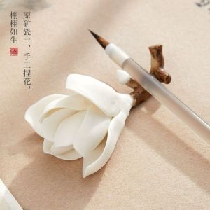 Mini Ceramic Calligraphy Brush Holder Incense Stick Holder Small Decorative Item Four Treasures of the Study Orchid Design