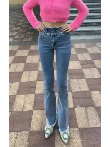 MANMI | Quần Jeans Xòe Dây Đai Cao