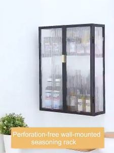 【VIDKHSY Store】【Wall-Mounted & No Drilling】Kitchen Storage Cabinet with Door Multi-Layer Spice Rack Organizer for Spice Bottles & Jars | Portable Dust-Proof Glass Food Cabinet | Hanging Storage Shelf for Kitchen Wall Cabinet