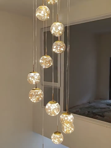 Modern Starry Sky Crystal Ball Staircase Chandelier – Elegant Hanging Light for Home Decoration