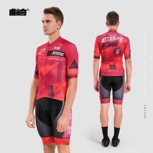 SOUKESPORTS Red Cycling Kit Summer Short Sleeve Womens Top And Mens Bottoms Five Points Shoulder Strap Uniform Team Sportswear