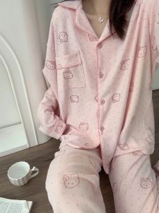 2Pcs/Set Anime KT Cat Pajama Pants Set Sanrio Womans Winter Thickening Home Wear Pink Sweet Household Clothes Sleepcoat Gifts