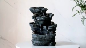 Elegant Five-Tiered Rock Cavern Tabletop Waterfall Fountain for Home and Garden