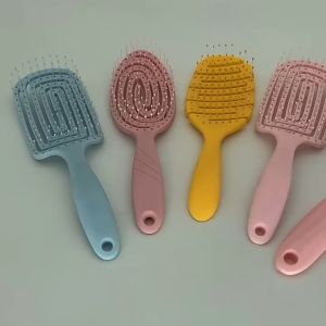 [Local Seller] Solid Color Angled Hollow Detangling Hairbrush Hairdressing Elasticity Soft Comb Massage Ergonomic