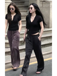 Slim Fit Short Sleeve V-Neck T-Shirt Womens Summer New Casual Versatile Hot Girl Short Top Trendy Cotton Regular Thickness