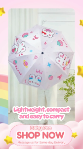 Baby Pro Foldable Manual Kids Umbrella Lightweight Windproof & Backpack-Friendly