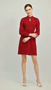BebeBeige Long Sleeve Dress Red