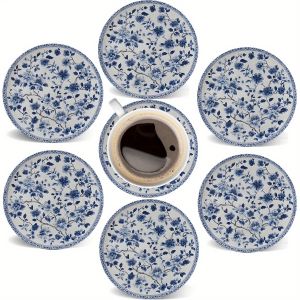 Chinese Style Blue Porcelain Pattern 2D Wooden Coaster Round Home Decor Coffee Table Pad Glass Beer Cup Bar Moving House Gift