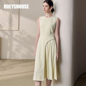Roey s house | Design Sense Patchwork Pleated Dress Yellow Summer Round Neck Sleeveless