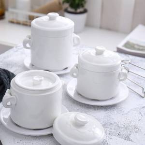 Double-lid Ceramic Stew Pot White