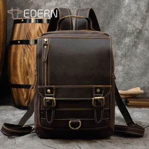 EDERN New Crazy Horse Leather Chest Bag for Men Retro Fashion Cowhide Crossbody Bag Large Capacity Mens Backpack Genuine Leather Sling Bag