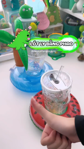 Phao Đựng Ly bơm hơi PVC hình thú họa tiết dễ thương Đế đỡ cốc nổi cho bể bơi tiệc quầy bar - PĐL