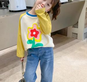 KYII Girls Long Sleeve summer children Cotton Korean Round-neck Top kyii0176