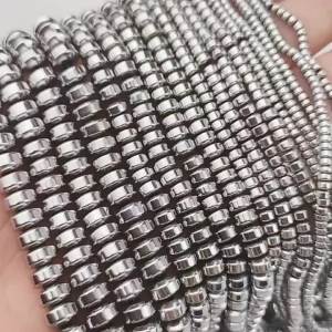 3/4/6/8MM Silver Colour Flat Cylinder Round Hematite Natural Stone Spacer Loose Beads For Jewelry Making Diy Bracelets Necklace