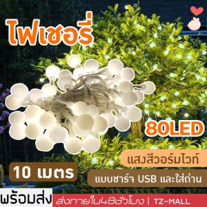 (พร้อมส่ง) ไฟเชอรี่ ยาว10เมตร 80ดวง ไฟปิงปอง ประดับสวน ไฟประดับ ไฟตกแต่ง แคมป์ปิ้ง ไฟLED USBและใส่ถ่าน ไฟแต่งห้อง ของแต่งบ้าน แต่งบ้าน ไฟประดับเต้นท์ ไฟคริสมาสต์ ไฟตกแต่งคริสมาส ไฟประดับปีใหม่
