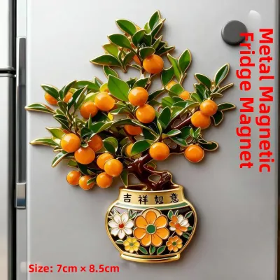 Auspicious Metal Refrigerator Magnet Kumquat Design Cultural Creative National Style Decor