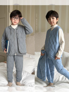 Warm Cotton-Padded Three-Piece Set for Boys by Yiyima Includes Vest Trousers And Jacket Suitable for Winter Home Wear