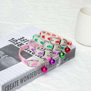 Fluorescent Silicone Pet Collar for Dogs Glow in The Dark Collar with Bell Reflective Strip Adjustable Breakaway Cat Neck Ring