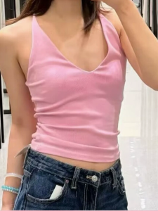 Áo Vest Cổ Treo Màu Trơn Ngọt Ngào Thường Ngày Mùa Hè WMXZ 4174385 Áo Vest Nữ Dáng Ôm Cổ Tròn Không Tay Phong Cách Công Sở