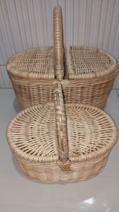 keranjang piknik oval rotan berkualitas - Natural rotan