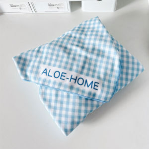 Blue Plaid Lazy Womens Makeup Bag Portable Travel Storage Bag Cute Self-Adhesive Magic Tape Storage Organizer for Outings