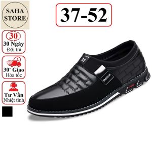 Giày da nam bigsize 52 51 50 49 48 47 46 45 SAHA130 giầy lười không dây đen big size cỡ to lớn đẹp trẻ trung