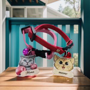 Kalung Kucing Bisa Custom Nama dan No HP Pemilik Tali Kulit Name Tag Waterproof