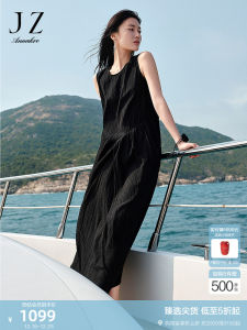 Summer New Style Windy Skirt Casual Bubble Cotton Sleeveless Dress Womens mid Waist Hollow out Long A-Line Gown Polyester Lining