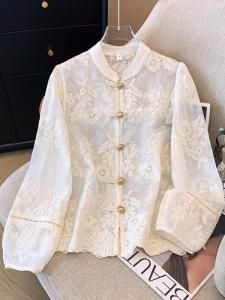 AIYITI | New Chinese Style Lace Embroidery White Shirt Plus Size Womens Spring Long Sleeve Top