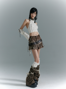 กระโปรงยีนส์ทรงเอขาดๆ สไตล์ย้อนยุค Y2K กระโปรงสั้นผ้าเดนิมสไตล์วันพีซแบบพังก์สำหรับสาวๆ วัย 18-24 ปี