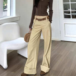 Elegant Minimalist Solid Color Drapey High Waist Slimming Casual Wide Leg Pants Womens Autumn New Commute Korean Style Trousers