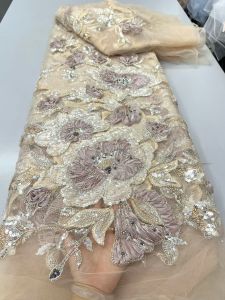 African Lace Fabric 2026 High Quality New Nigerian 3D Flower Tulle Lace Fabric for Party Dress AT2807