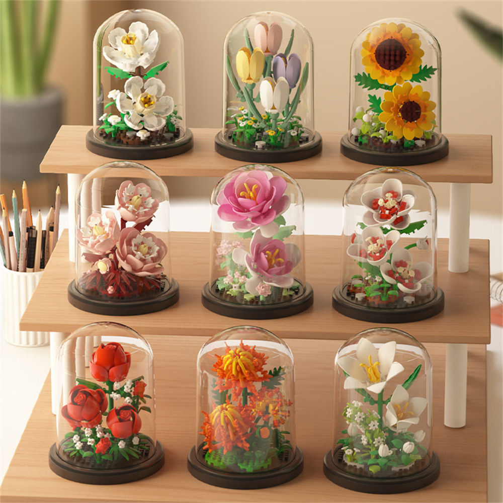 Blocs de construction micro fleur lys rose plante en pot diy_voghion.com