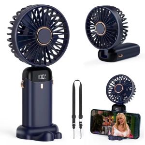 Portable mini fan that can be folded and hung around the neck 5-speed USB charging fan supporting phone and display screen
