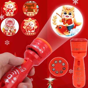8 Patterns Projection Flashlight 2024 Dragon Year Pattern Children Projector Light New Year Gifts