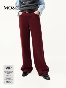 MO&Co. | Retro Red Brown Cotton Mid-Rise Wide Leg Straight Jeans
