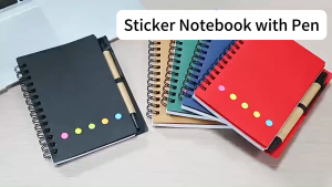 Sticker Notebook with Pen Mini Colored Spiral Notebook 60Sheets Coil Notebook 100x130MM Writing Supplie