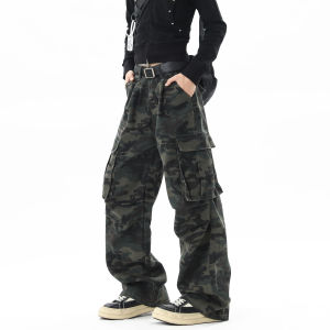 American Camouflage Work Pants High Waist Loose Fit Casual Trousers Men Women Autumn Street Style Wide Leg Floor-Length