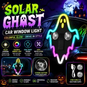 Aitemay Solar Phantom Bat Car RGB Window LED Light16 High‑Bright LED 230mAh BatterySolar & USB‑C ChargingWaterproof Halloween Ambient Lamp Suction Cup MountButton/Light/Vibration SensorColor Changing Car Interior Decoration Light