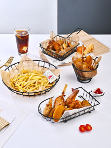 American Restaurant Fried Food Snack Basket French Fries Basket Large Sized Creative Double-Layer Basket Fried Chicken Plate Bread Basket
