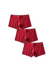 Red Mens Ice Silk Seamless Underwear Flat Angle Thin Four Corner Pants Comfortable Dark Color mid Waist Shorts
