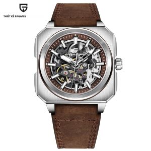 Pagani Design 38mm Vuông Bánh Đà Đồng Hồ Nam Mặt Số Rỗng Dạ Quang 50m Chống Nước Cơ Khí Tự Động Thông Thường Dây Cao Su