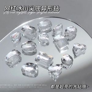 Nail Art Transparent White Crystal Ornament Transparent Bottom Pointed Bottom Glacier Loose Diamond Rock Sugar Crooked Heart Super Flash Big Diamond Fingernail Decoration