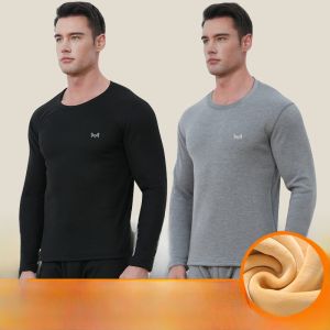 miiow | Thickened Fleece Warm Underwear Set For Men Mid Neck Base Layer Autumn Winter Thermal Clothing Polyester Viscose Nylon Wool Blend